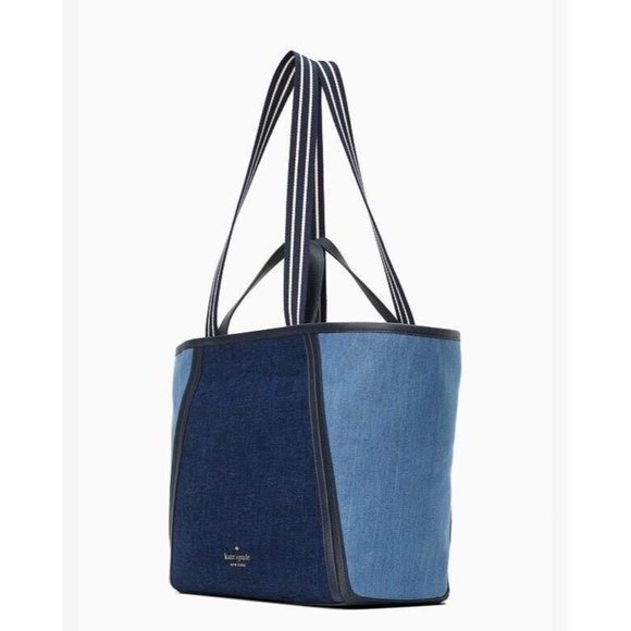 Kate Spade Large Tote Denim Leather Blue Bag NWT New - Picture 3 of 8